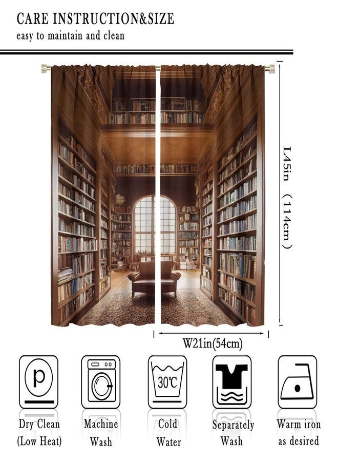 YCness Bookshelf Curtains, Vintage Library with Books Window Treatments for Kids Bedroom, Wooden Wooden Antique Bookcase Drapes 2 Panel Sets,42x45 Inch - Image 2